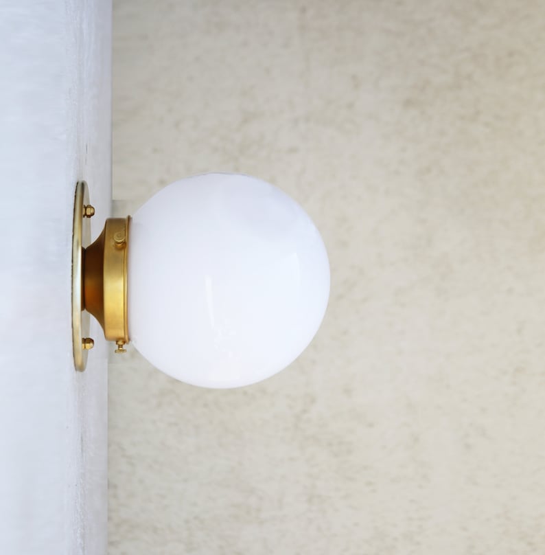 Modern Brass Base Ceiling Lights With White Glass Mini-Shade - view 2