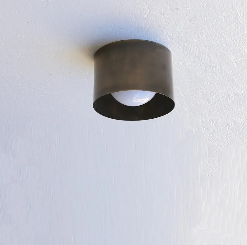 Modern Brass Cylinder Ceiling Spotlights With Opal Glass Lampshade - view 1