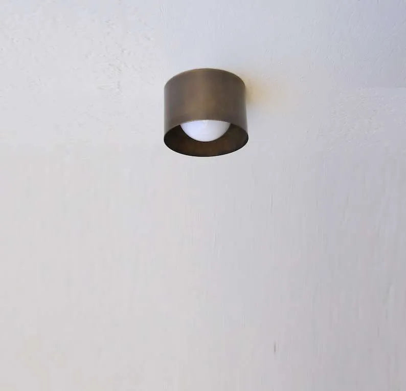 Modern Brass Cylinder Ceiling Spotlights With Opal Glass Lampshade - view 2