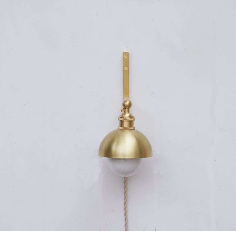 Minimalist Half-Globe Brass Shade Plug In Wall Sconce - view 2