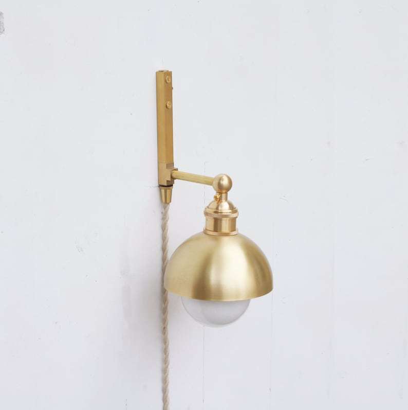 Minimalist Half-Globe Brass Shade Plug In Wall Sconce - view 3