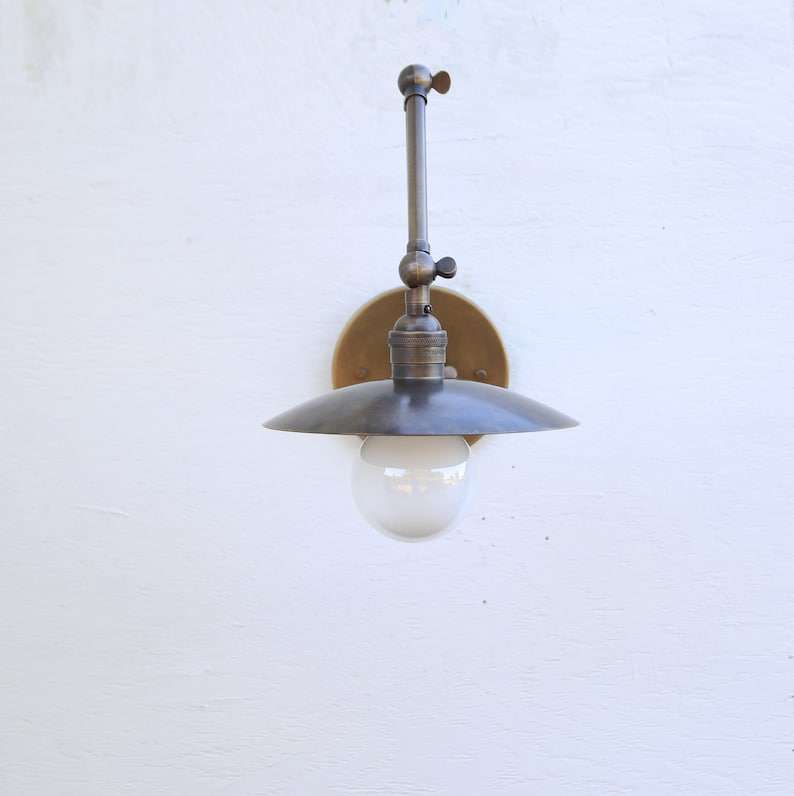 brass adjustable wall sconce Swivels Adjustable 8" Wide Brass Round Shade Sconce - view 2