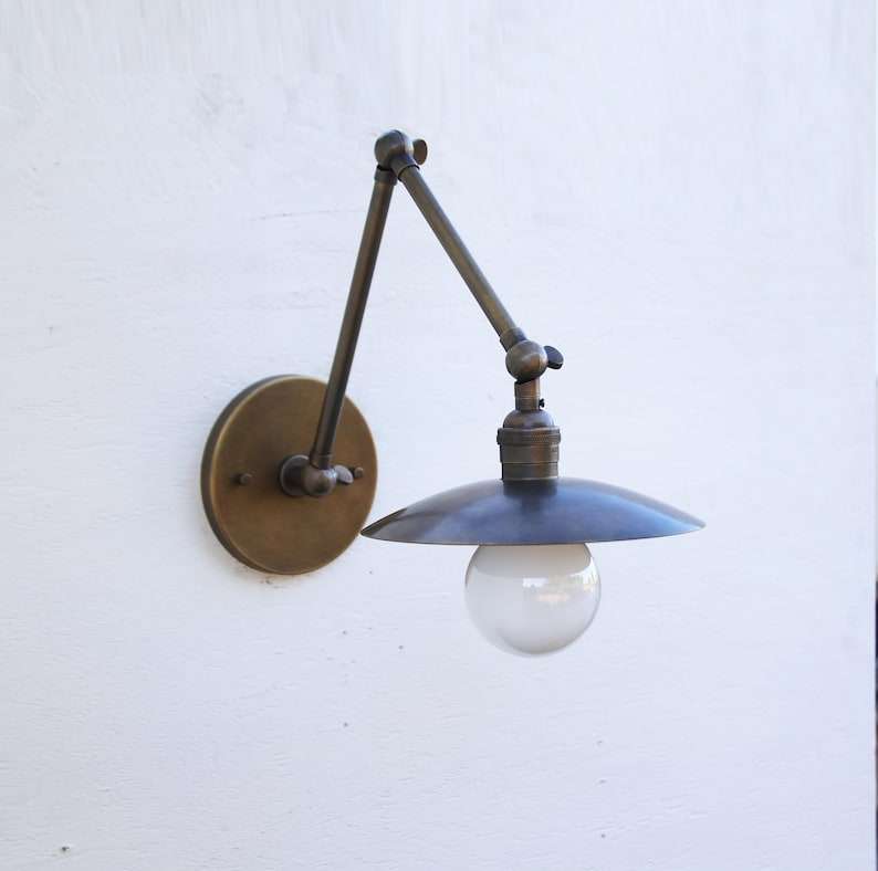 brass adjustable wall sconce Swivels Adjustable 8" Wide Brass Round Shade Sconce - view 3