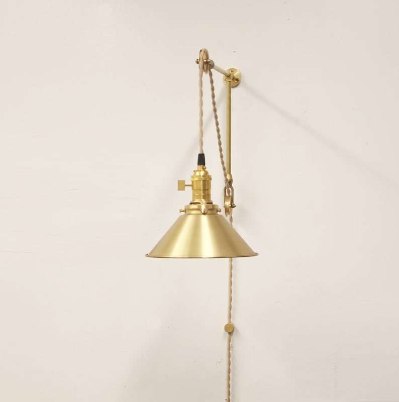 Wall Mount Pulley Modern Flared Shade Solid Modern Brass Sconce - view 1