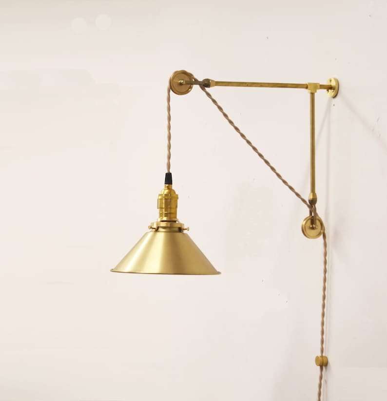 Wall Mount Pulley Modern Flared Shade Solid Modern Brass Sconce - view 2