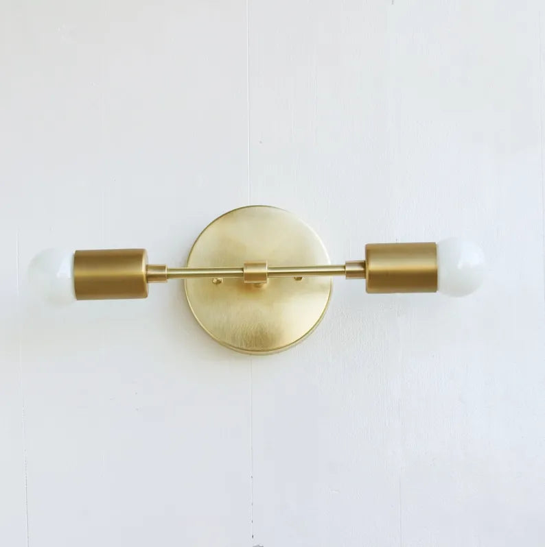 Double-Headed Modern Round Backplane Solid Brass Sconce - view 1