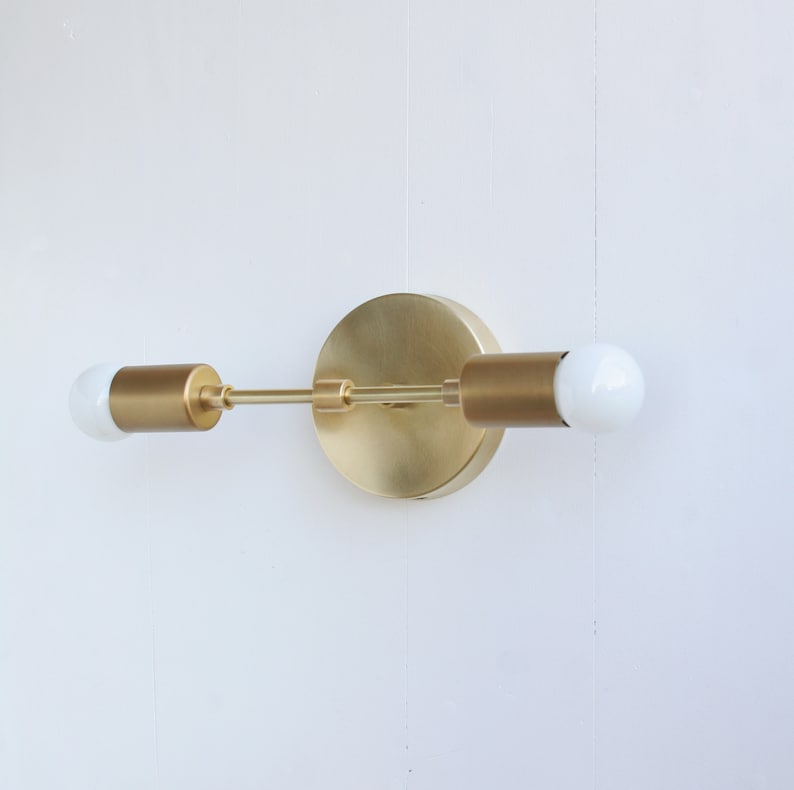 Double-Headed Modern Round Backplane Solid Brass Sconce - view 2