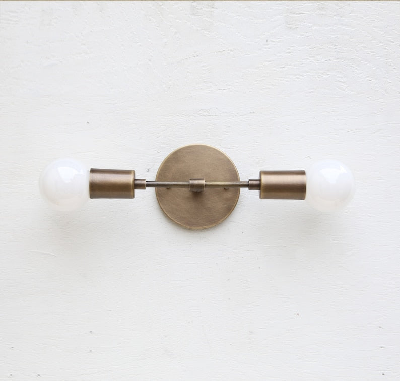 Double-Headed Modern Round Backplane Solid Brass Sconce - view 3