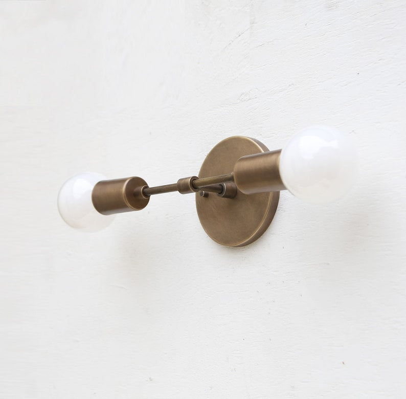 Double-Headed Modern Round Backplane Solid Brass Sconce - view 4