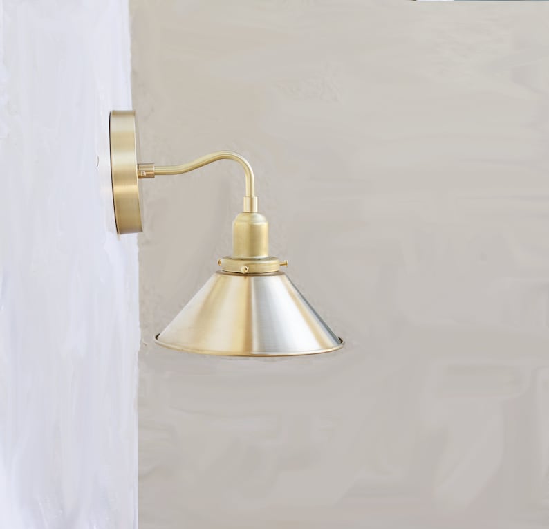 Brass Flared Shade 8" Wide Mid-Century Brass Wall Sconce - view 1