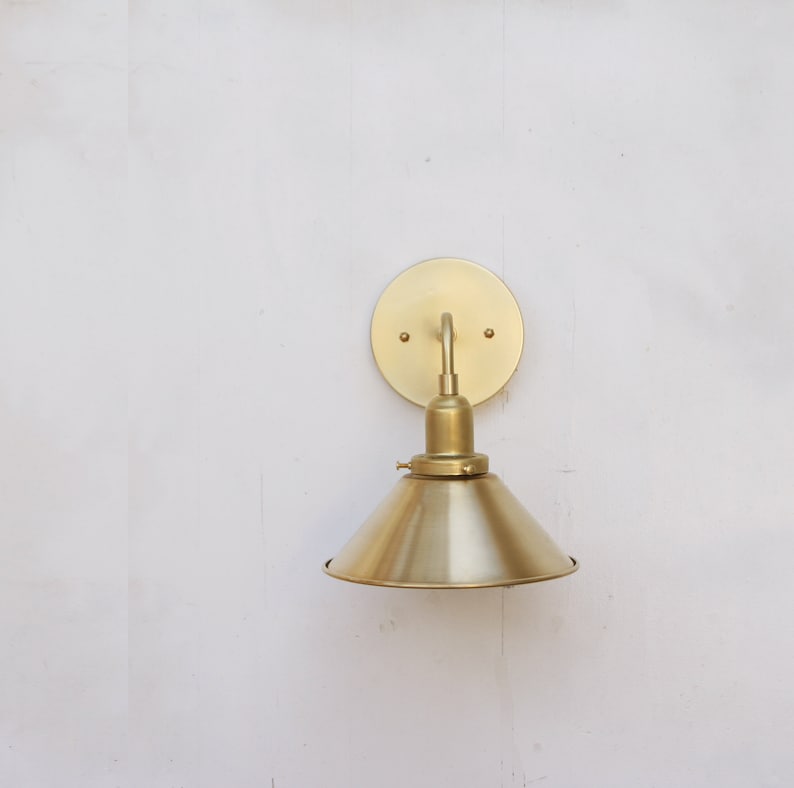 Brass Flared Shade 8" Wide Mid-Century Brass Wall Sconce - view 2