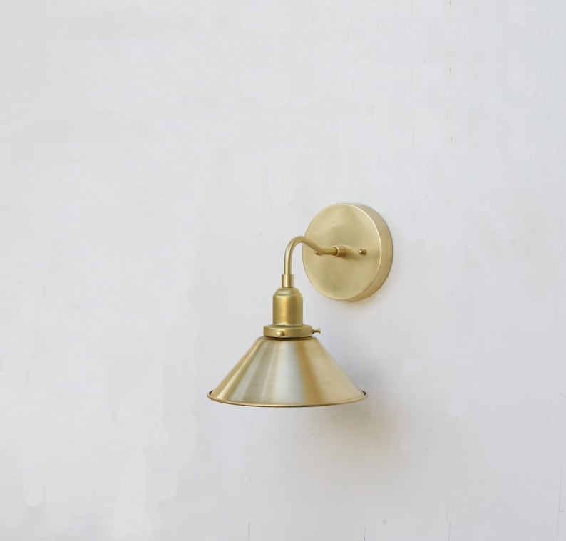 Brass Flared Shade 8" Wide Mid-Century Brass Wall Sconce - view 3