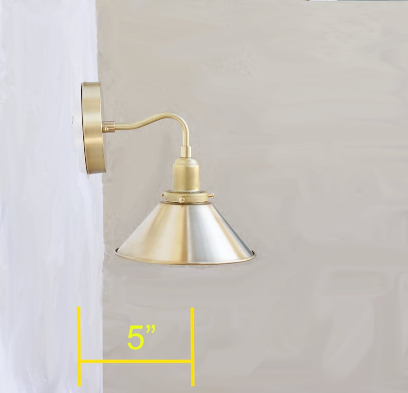 Brass Flared Shade 8" Wide Mid-Century Brass Wall Sconce - view 4