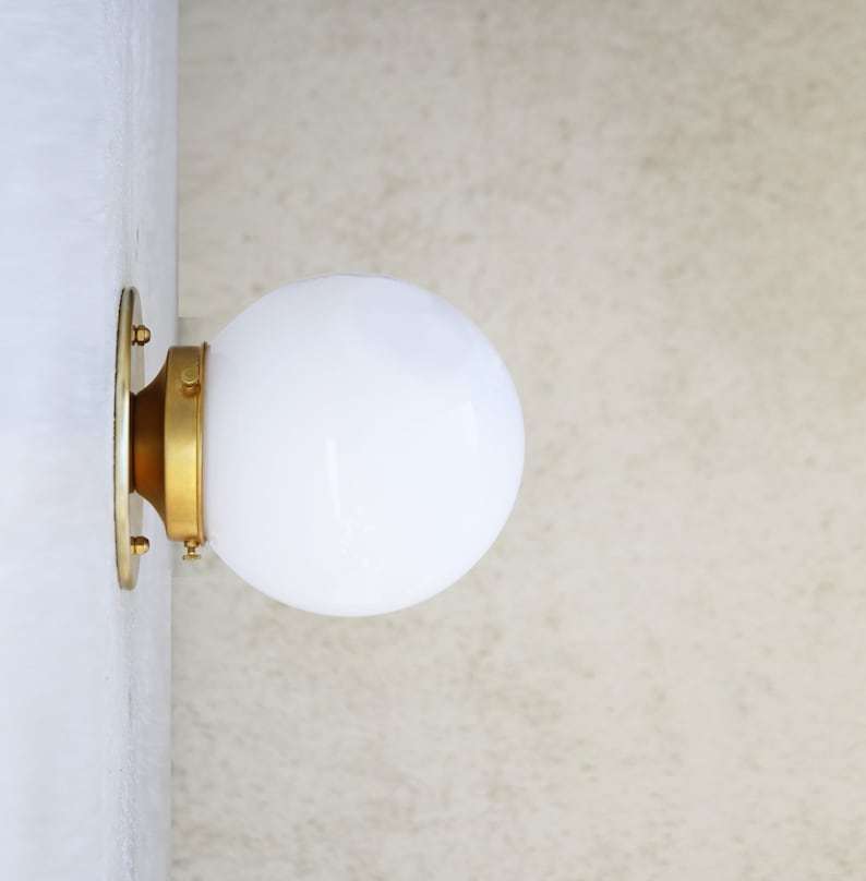 Hand-Blown Frost Matte Globe Shade Minimalist Brass Globe Sconce - view 1