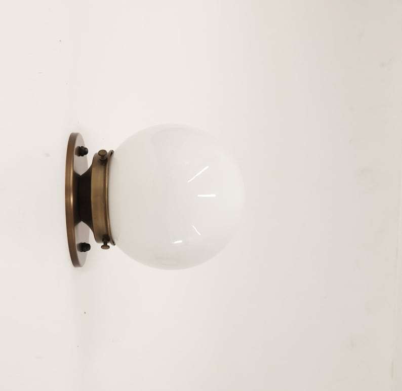 Hand-Blown Frost Matte Globe Shade Minimalist Brass Globe Sconce - view 2