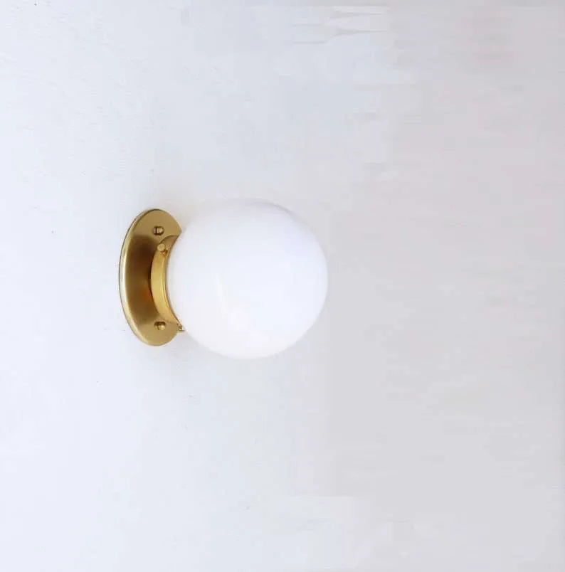 Hand-Blown Frost Matte Globe Shade Minimalist Brass Globe Sconce - view 3