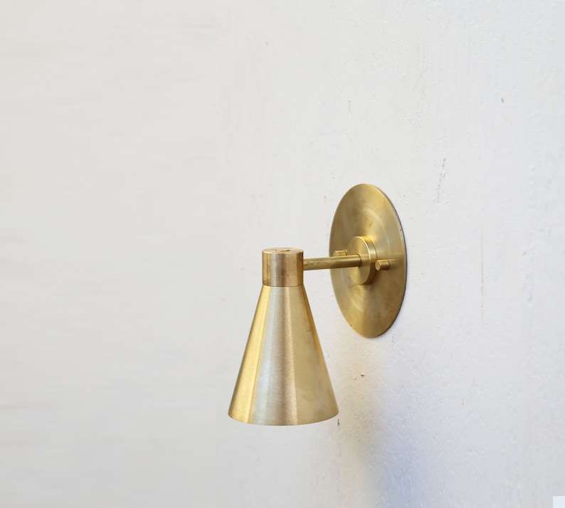 Thin Canopy Brass Flared Shade Modern Minimal Brass Sconce - view 2
