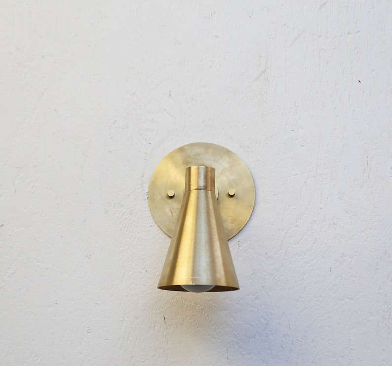 Thin Canopy Brass Flared Shade Modern Minimal Brass Sconce - view 3