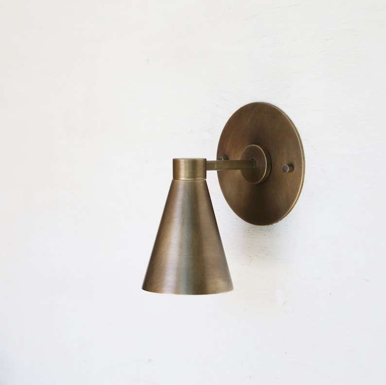 Thin Canopy Brass Flared Shade Modern Minimal Brass Sconce - view 7