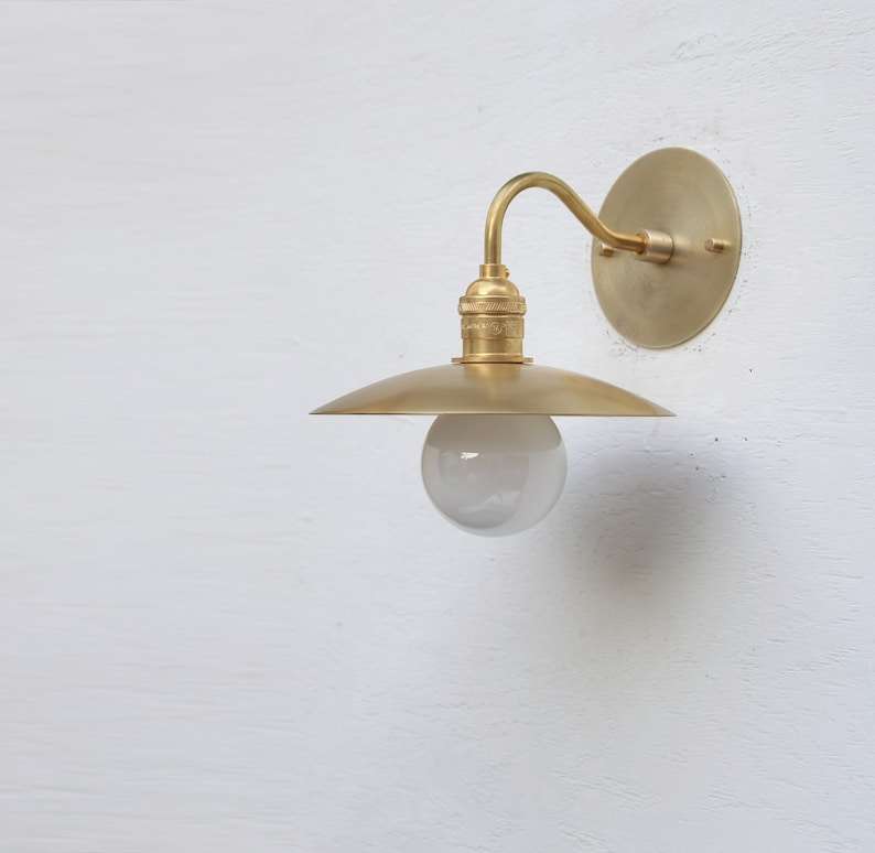 Brass Hat Shade Round Backplane Modern Round Brass Wall Sconce - view 4