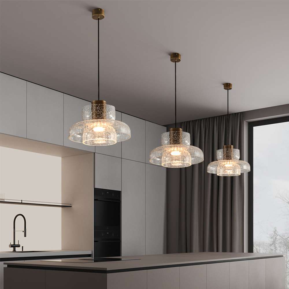 Cracked Glass Bowl Pendant Light Within-Bowl Shade Brass - view 5