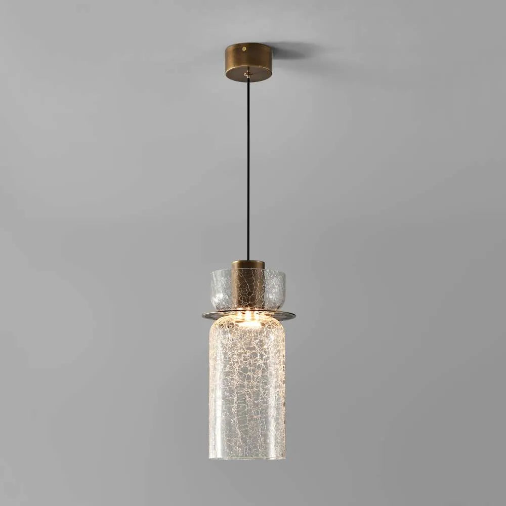 Cracked Glass Cylindrical Shade Brass Pendant Light - view 1