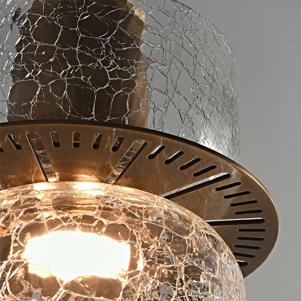 Cracked Glass Cylindrical Shade Brass Pendant Light - view 6