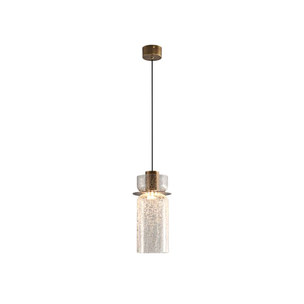 Cracked Glass Cylindrical Shade Brass Pendant Light - view 8