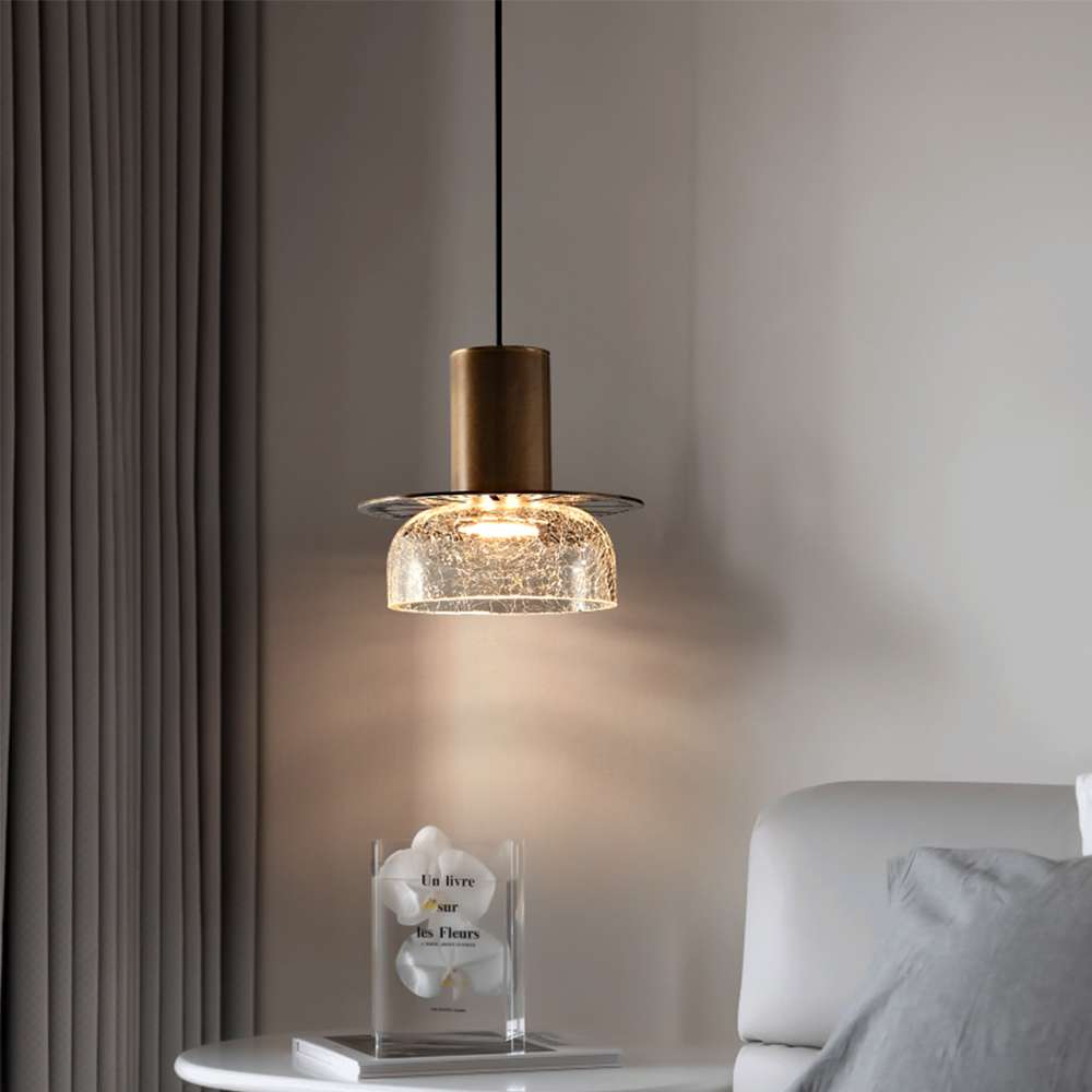 Cracked Glass Bowl Pendant Light Shade 5 9/10'' Wide Brass - view 4