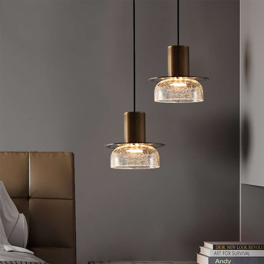 Cracked Glass Bowl Pendant Light Shade 5 9/10'' Wide Brass - view 5