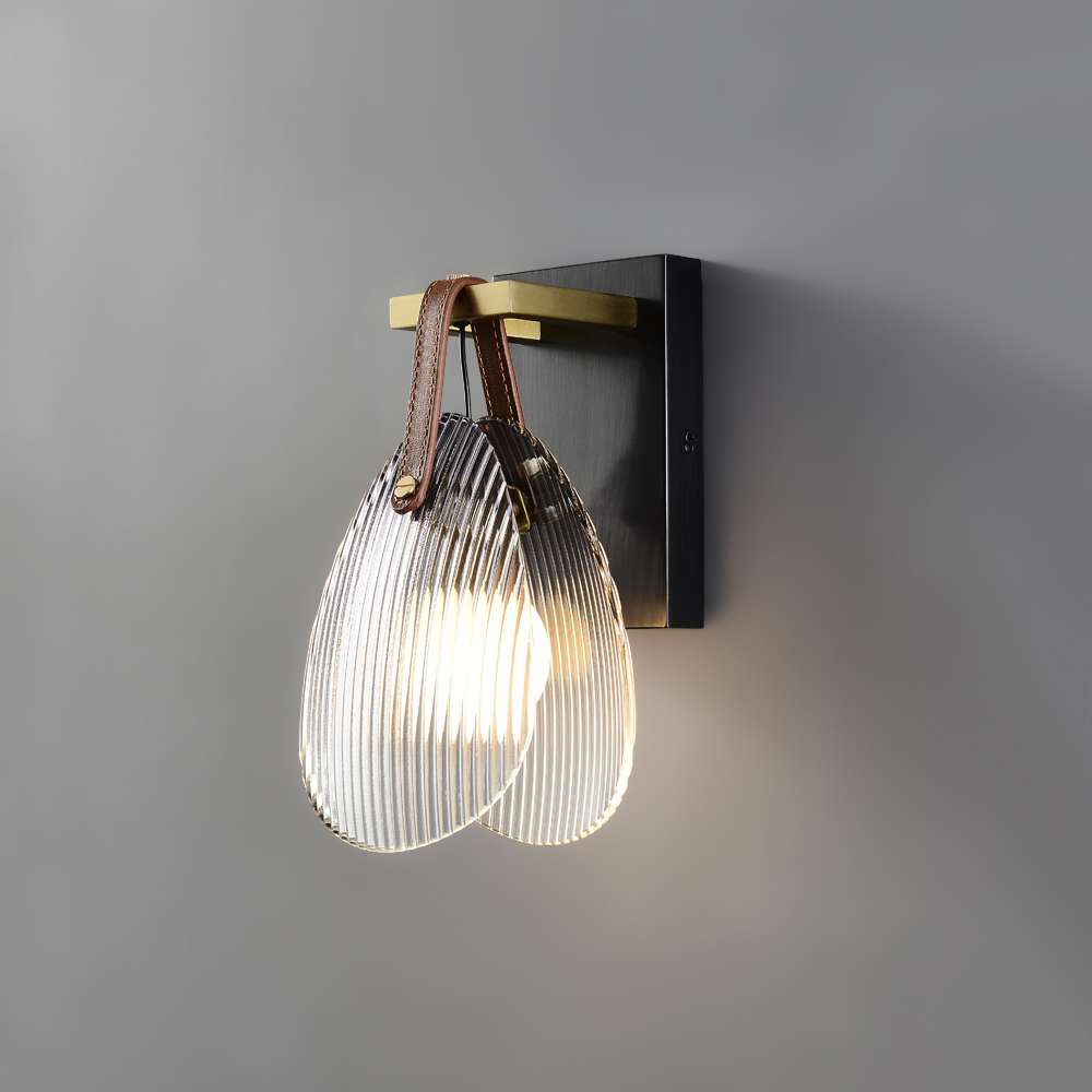 Glass Shell Shade Leather Modern Brass LED Wall Lighting - view 1