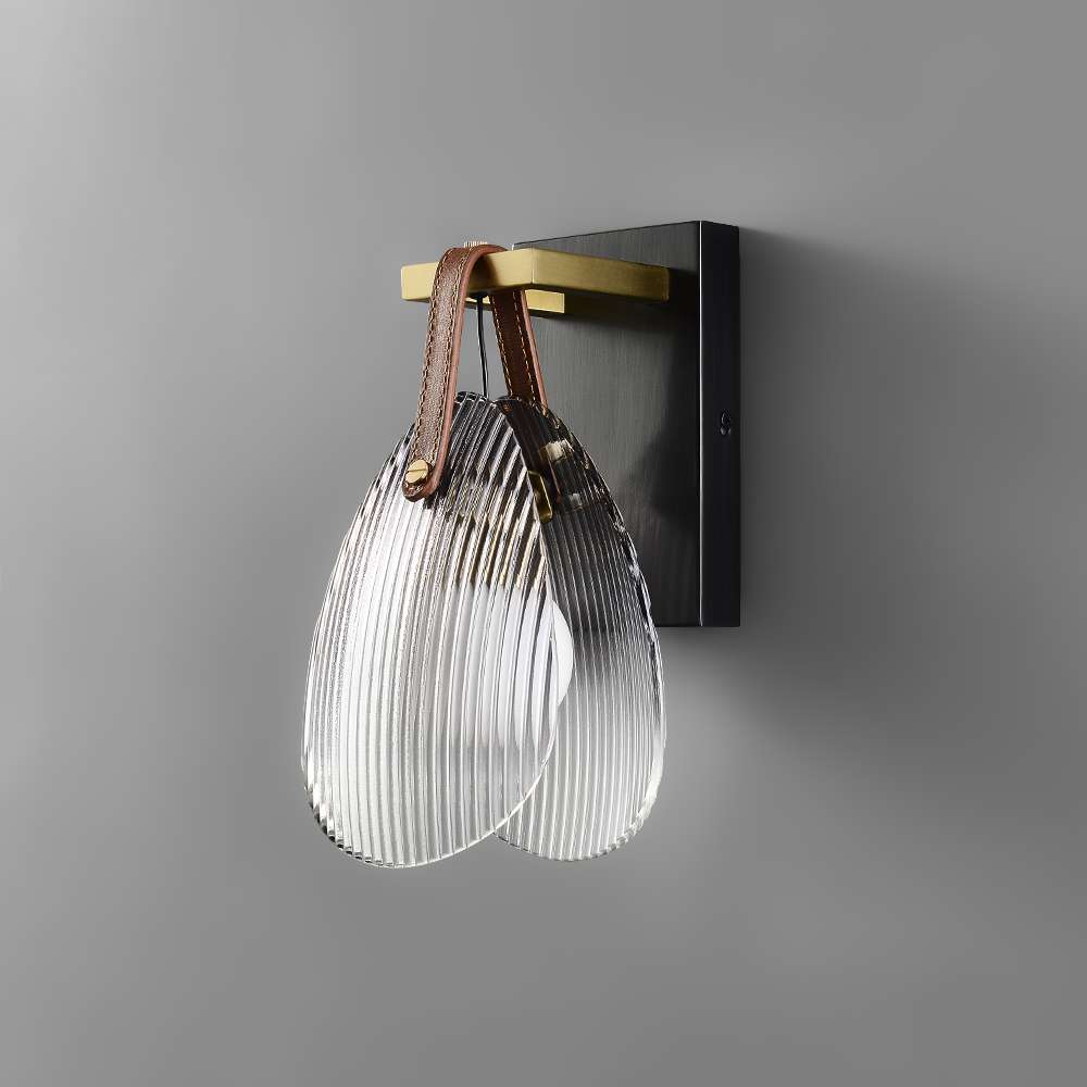 Glass Shell Shade Leather Modern Brass LED Wall Lighting - view 2