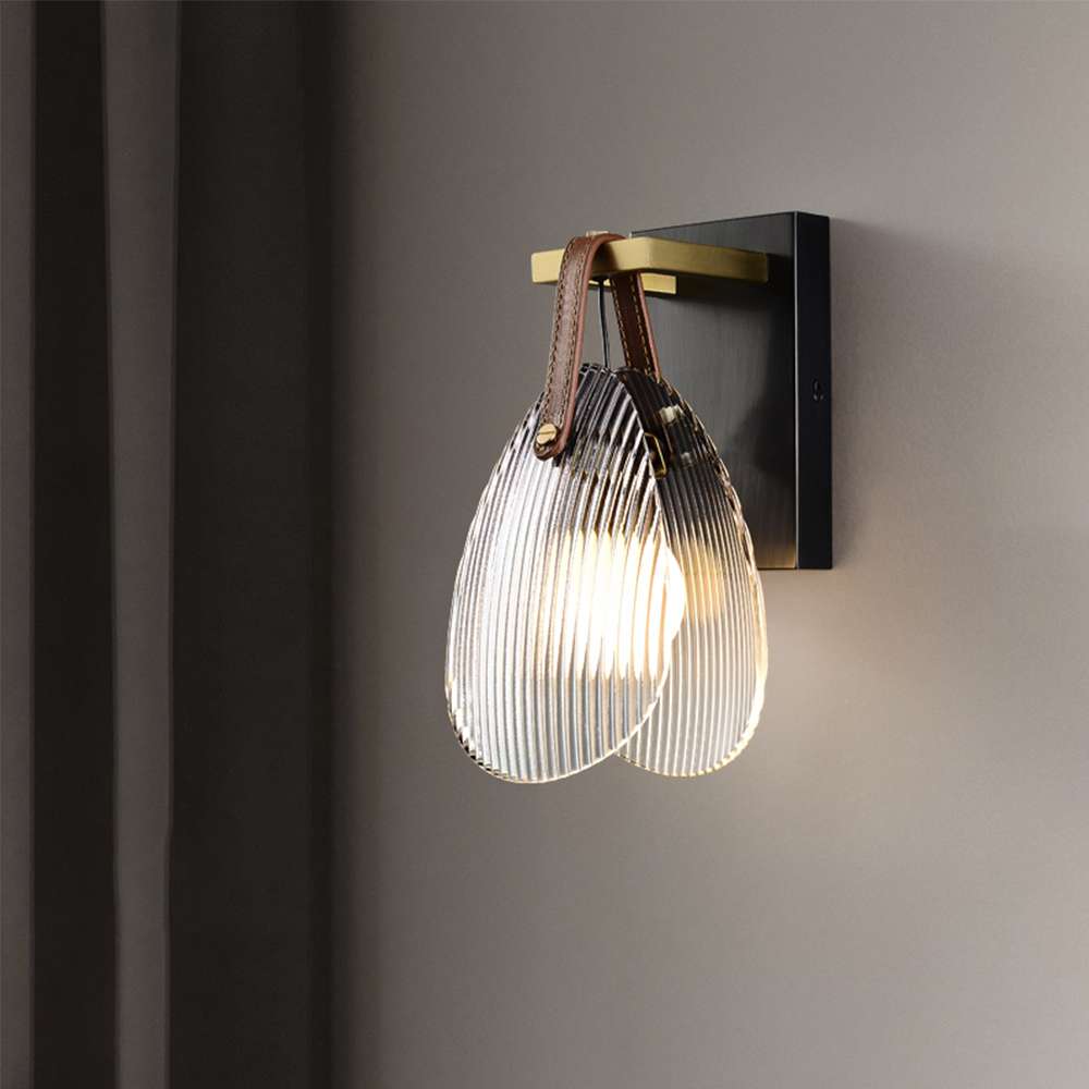 Glass Shell Shade Leather Modern Brass LED Wall Lighting - view 3