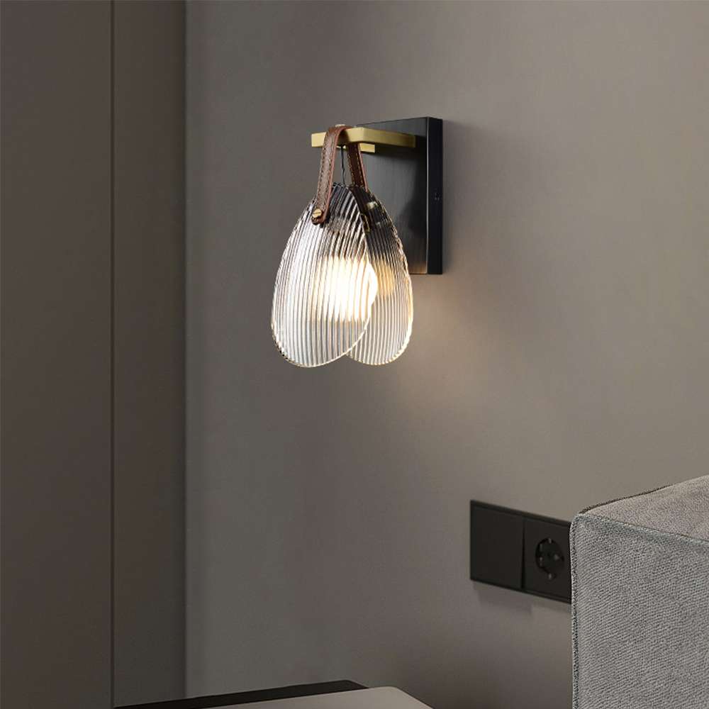 Glass Shell Shade Leather Modern Brass LED Wall Lighting - view 4