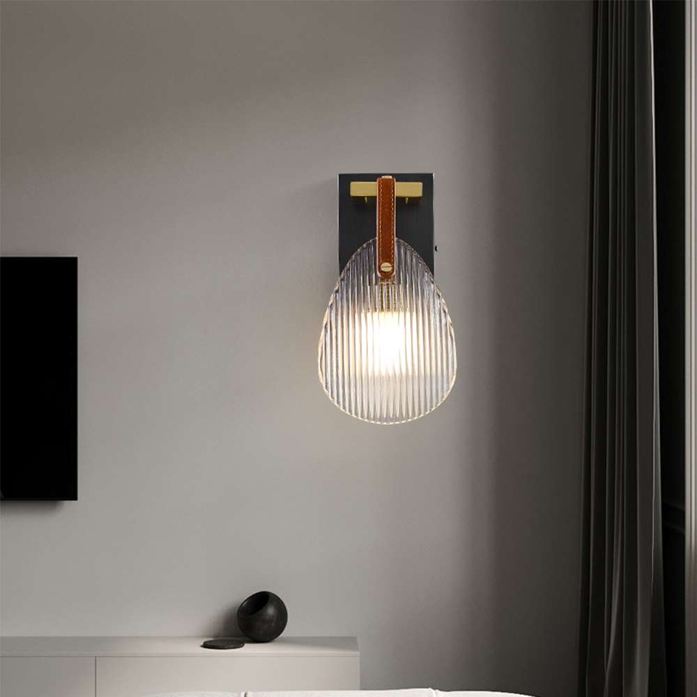 Glass Shell Shade Leather Modern Brass LED Wall Lighting - view 5