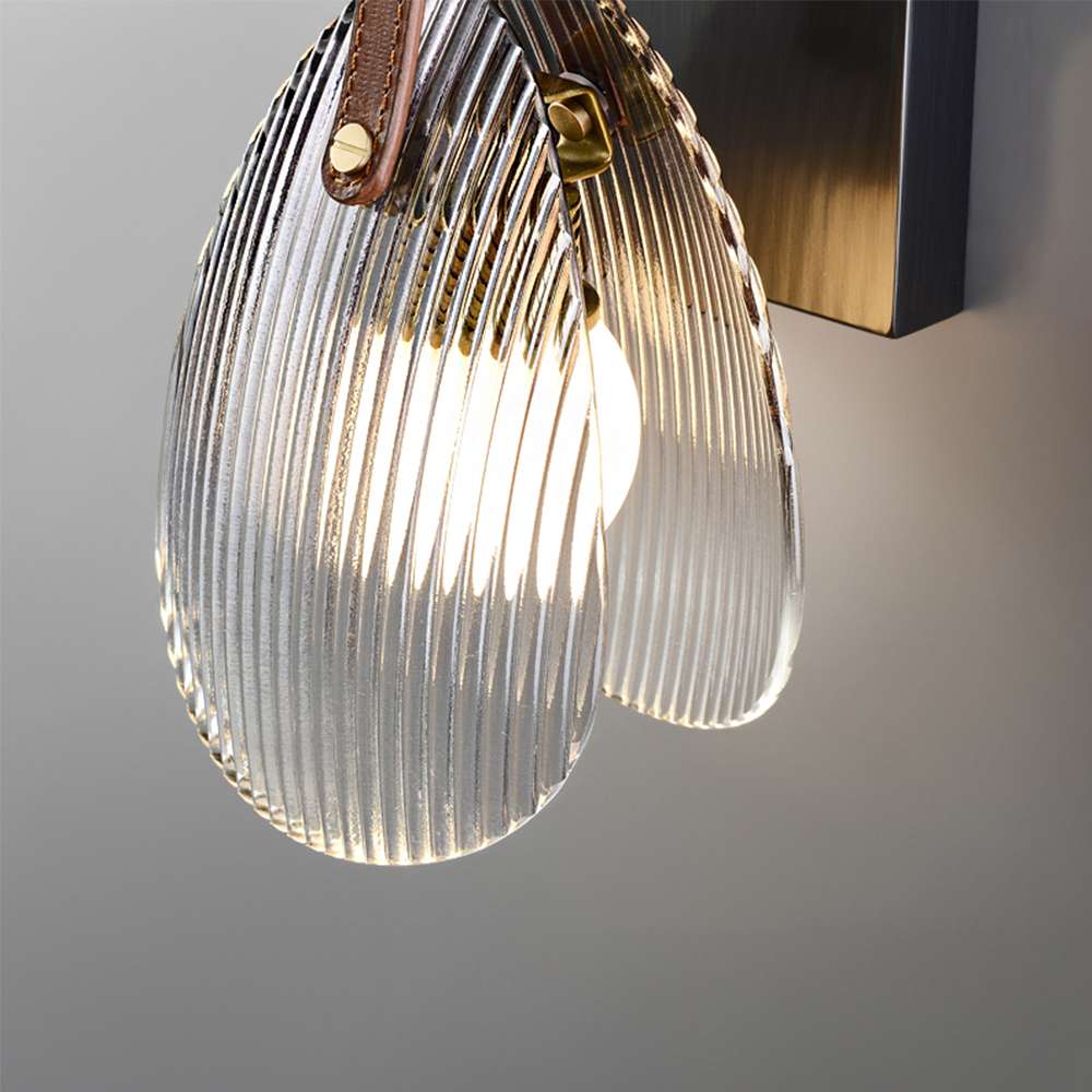 Glass Shell Shade Leather Modern Brass LED Wall Lighting - view 7