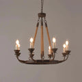 Hemp Rope And Rust Metal 8-Light Round Candle Chandelier - view 1