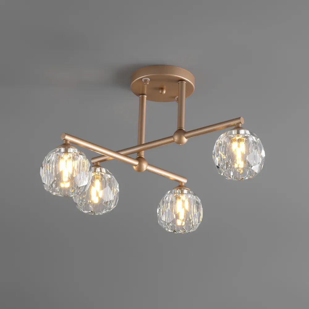 Semi-Flush Mount Gold Crystal High Ceiling Chandelier - view 1
