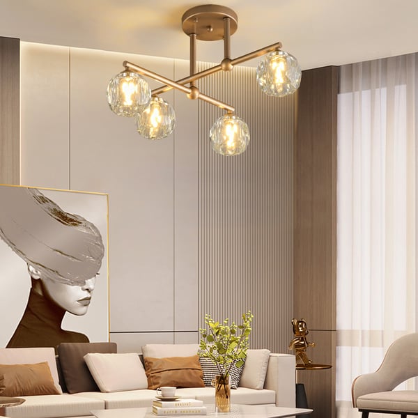 Semi-Flush Mount Gold Crystal High Ceiling Chandelier - view 2