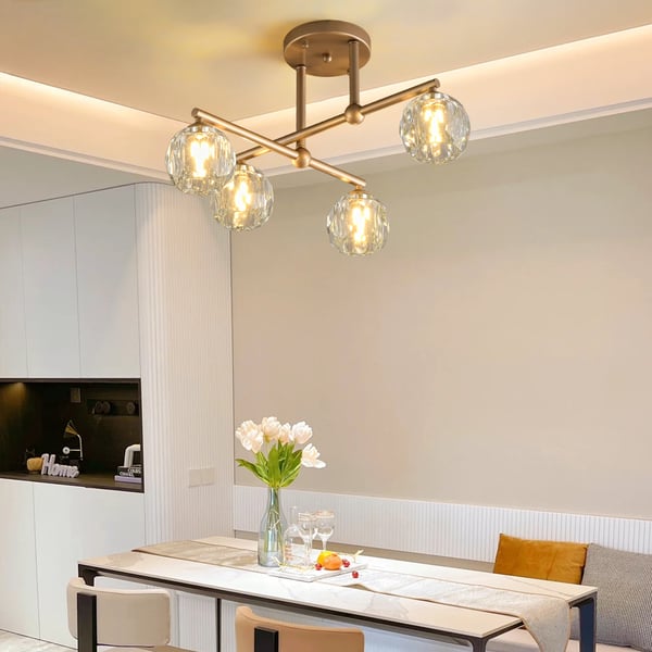 Semi-Flush Mount Gold Crystal High Ceiling Chandelier - view 3