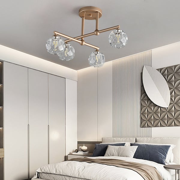 Semi-Flush Mount Gold Crystal High Ceiling Chandelier - view 5