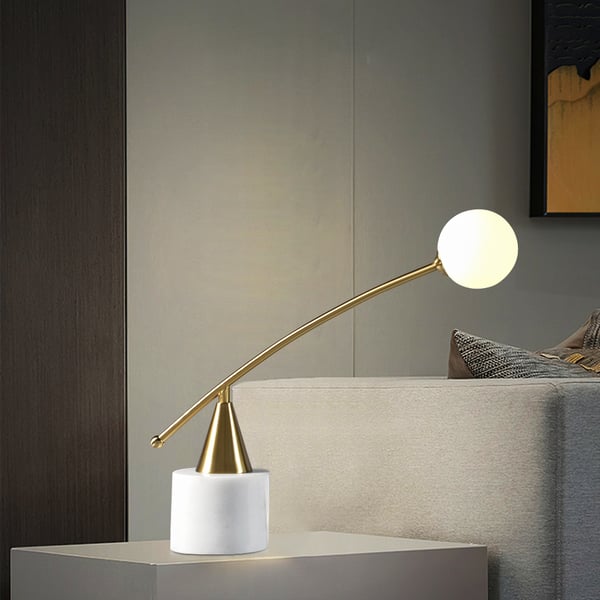 Globe LED Marble Base Modern Desk Lamp With White Glass Shade - view 1