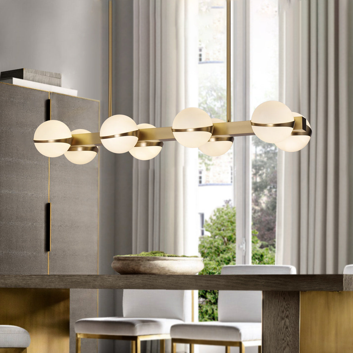 Double-Row Globe Glass and Brass Island Chandelier - view 2