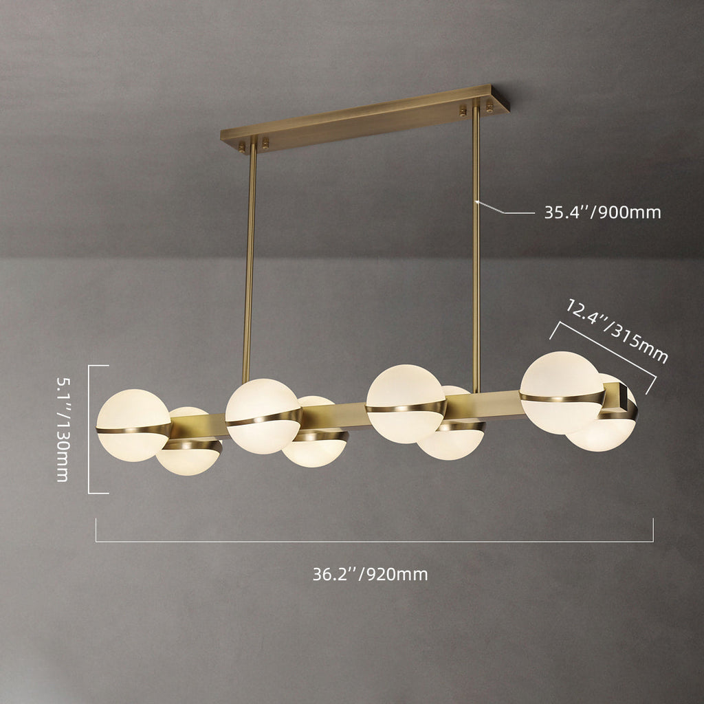 Double-Row Globe Glass and Brass Island Chandelier - view 4