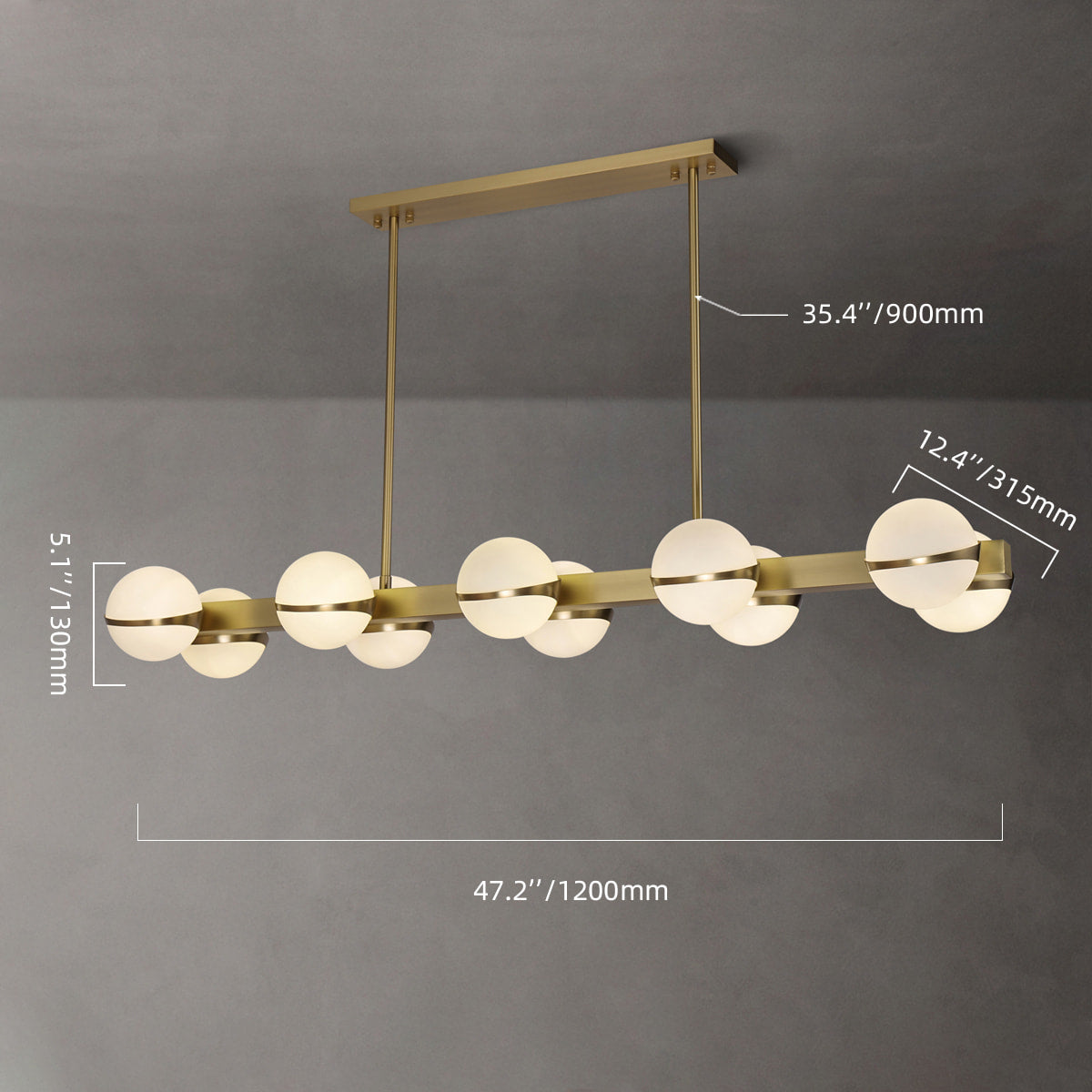 Double-Row Globe Glass and Brass Island Chandelier - view 5