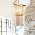 Vintage Beaded 6-Light Tassel Boho Wood Chandelier - view 1