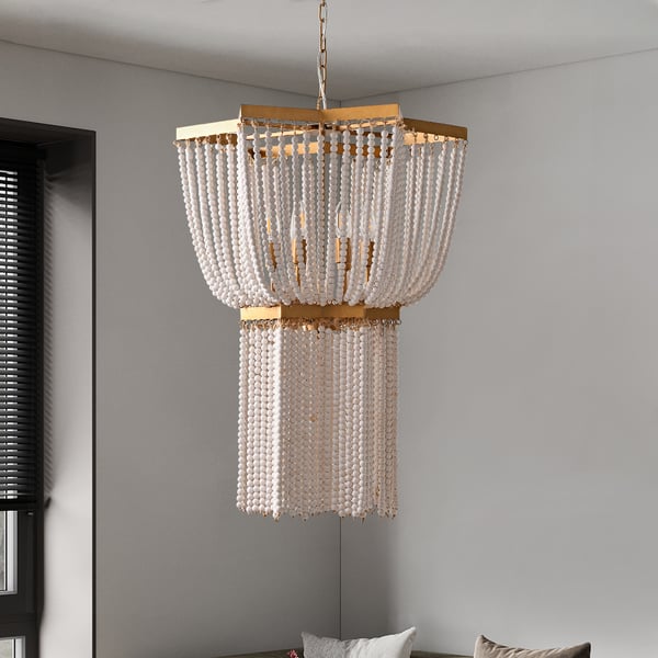 Vintage Beaded 6-Light Tassel Boho Wood Chandelier - view 2