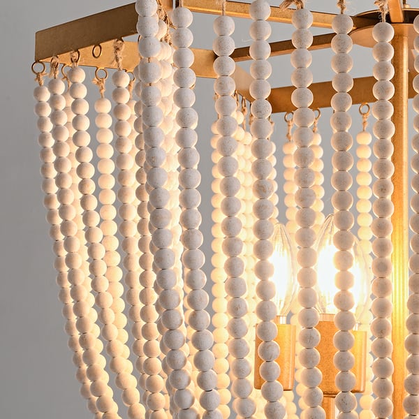 Vintage Beaded 6-Light Tassel Boho Wood Chandelier - view 5