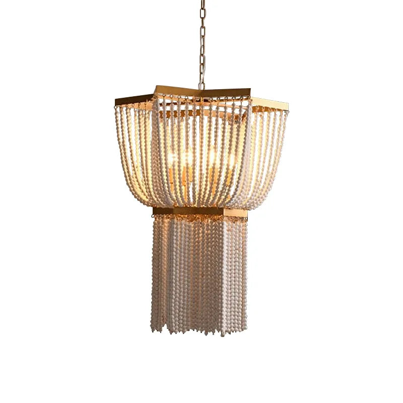 Vintage Beaded 6-Light Tassel Boho Wood Chandelier - view 6