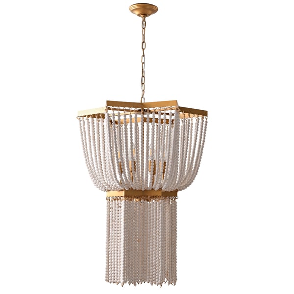 Vintage Beaded 6-Light Tassel Boho Wood Chandelier - view 8